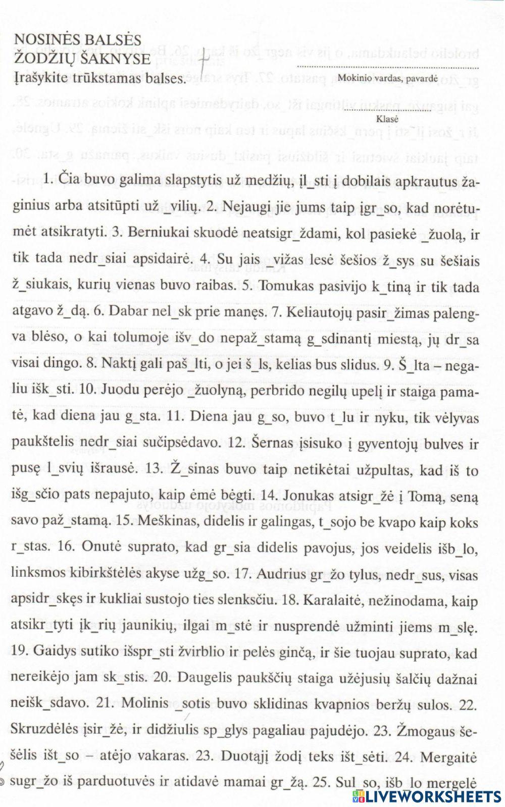 Nosinių rašyba šaknyje (1)