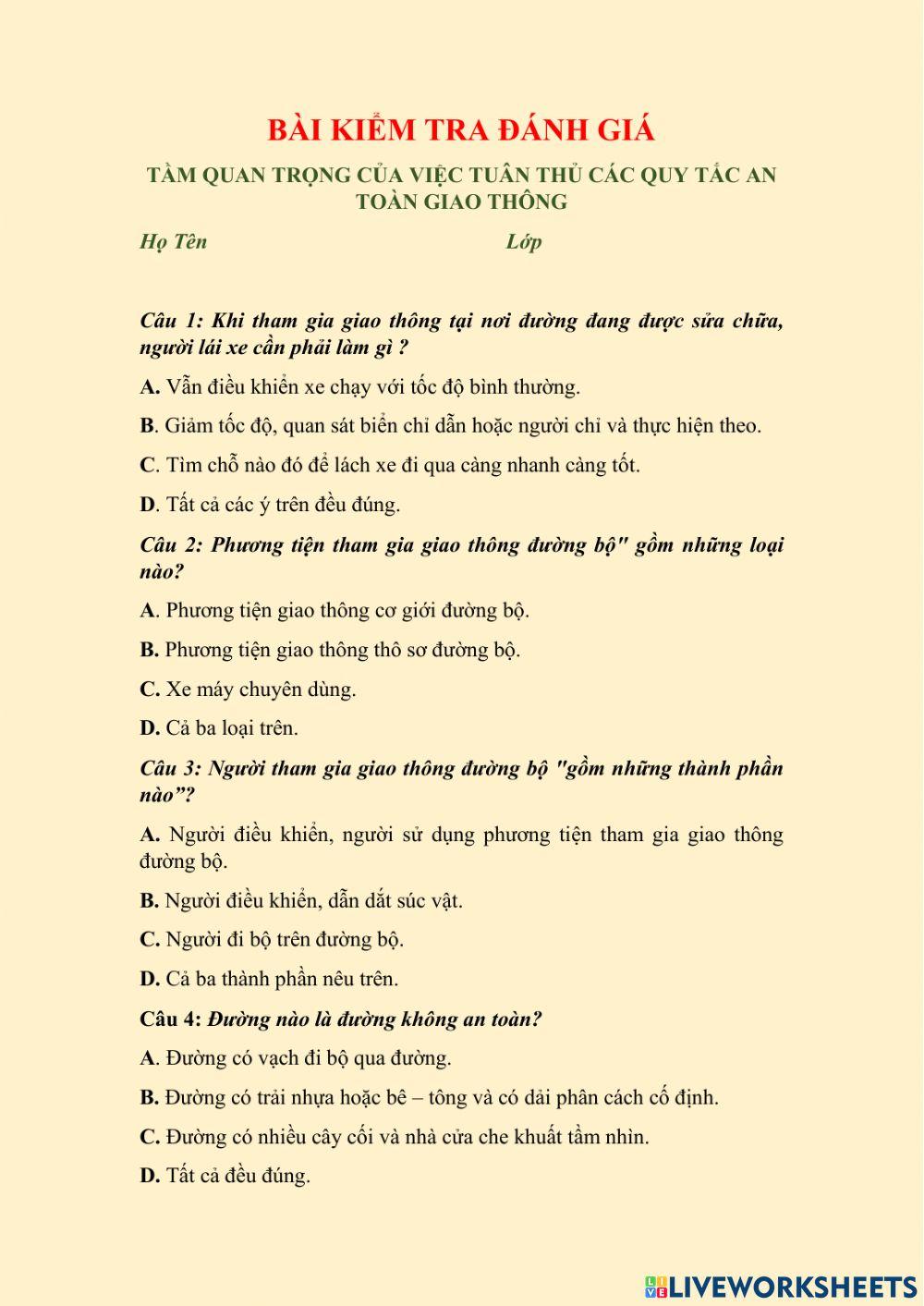 Kiểm tra -Tầm quan trọng của việc tuân thủ các quy tắc ATGT-