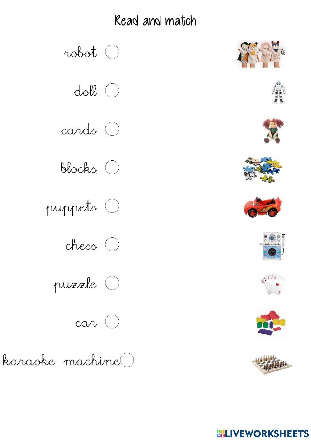 Read and match toys