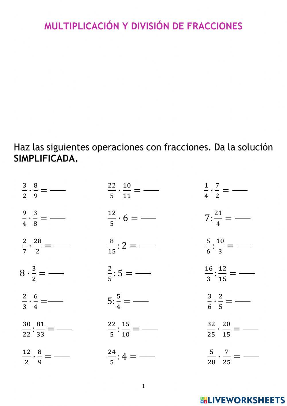 Multiplicación y división de fracciones