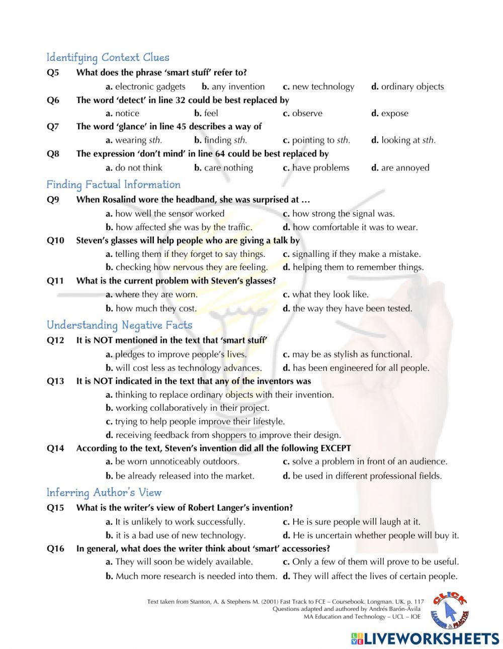 Reading Ex.: Smart Stuff