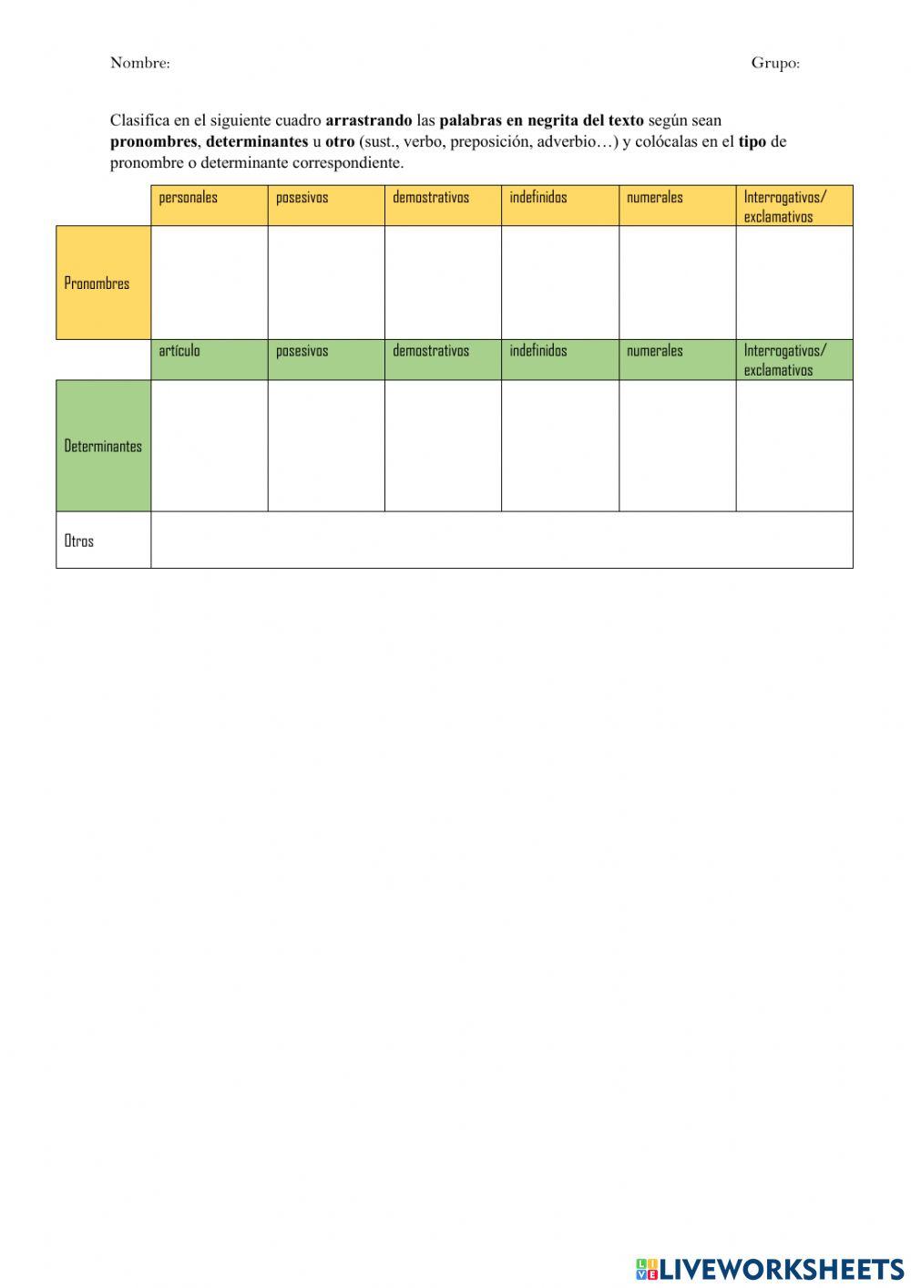 PRONOMBRES Y DETERMINANTES