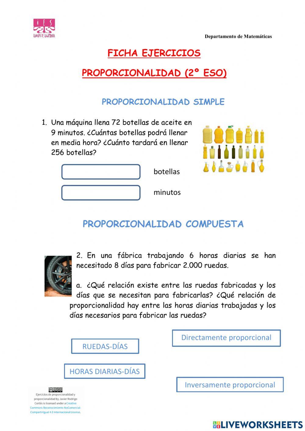 Ejercicios proporcionalidad y porcentajes