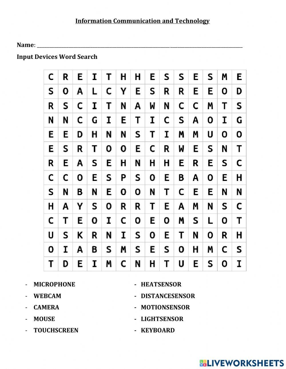 Input Devices Word Search