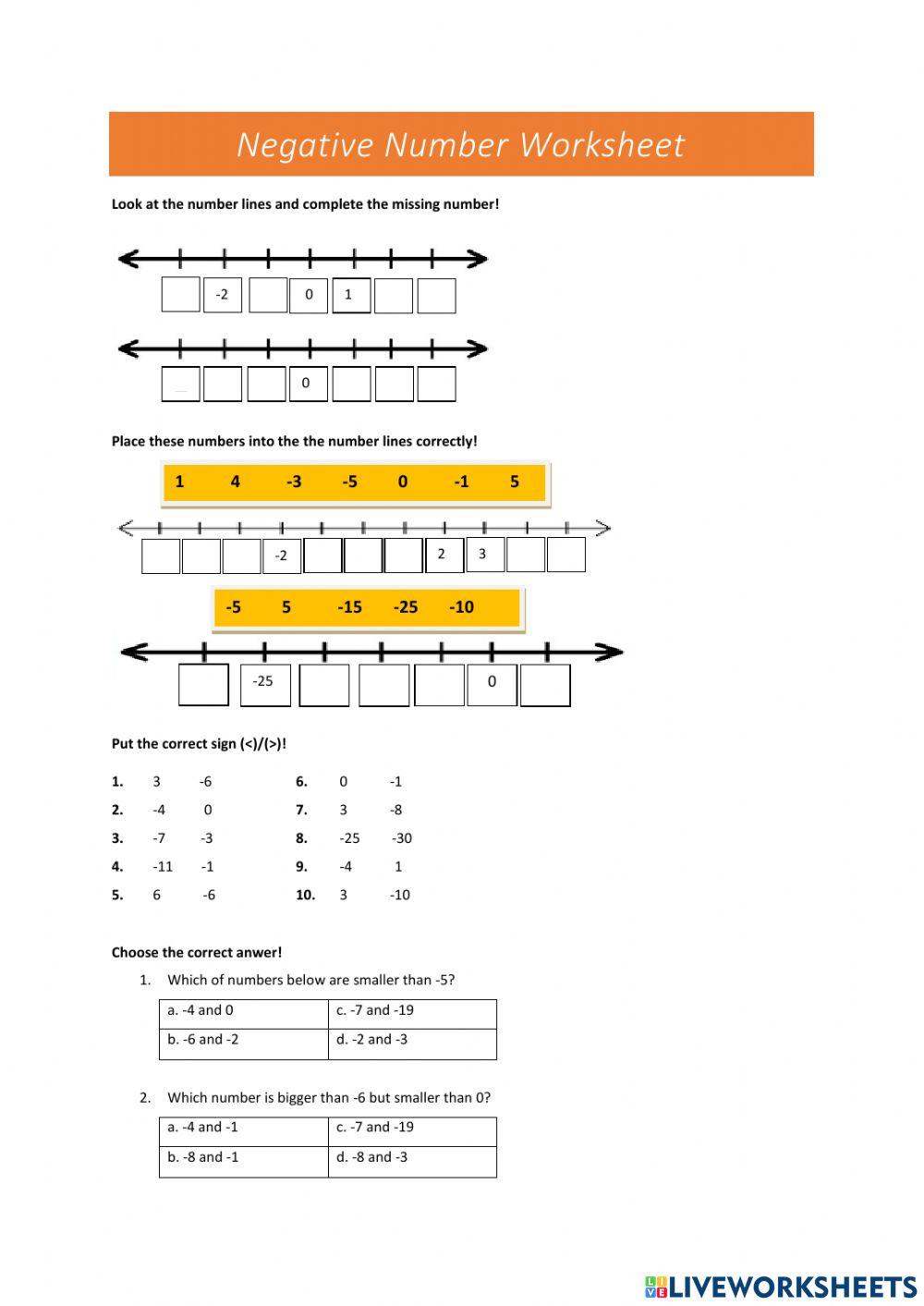 2264459 negative number tiarakanlah liveworksheets