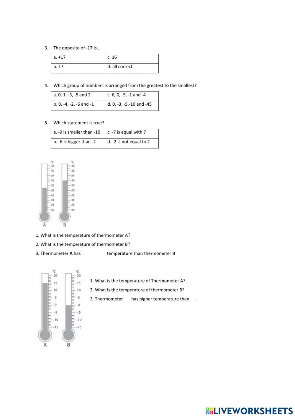 2264459 negative number tiarakanlah liveworksheets