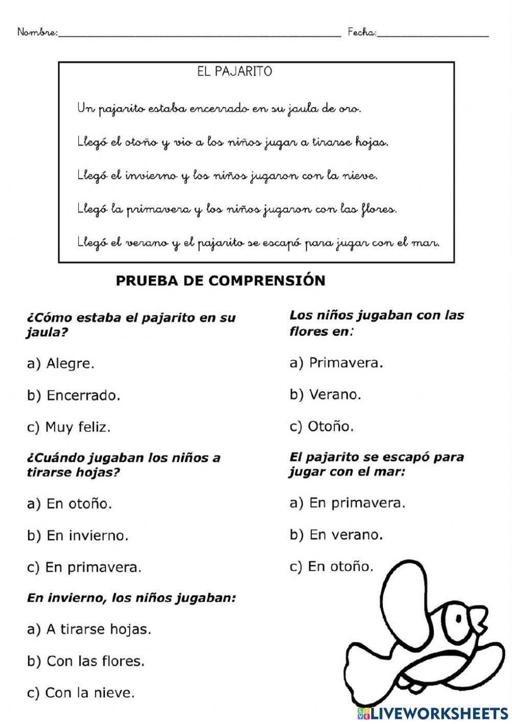 El pajarito Free Interactive Worksheets 2264532