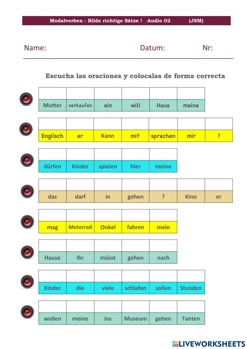 Modalverben elaborar frases con audio 02