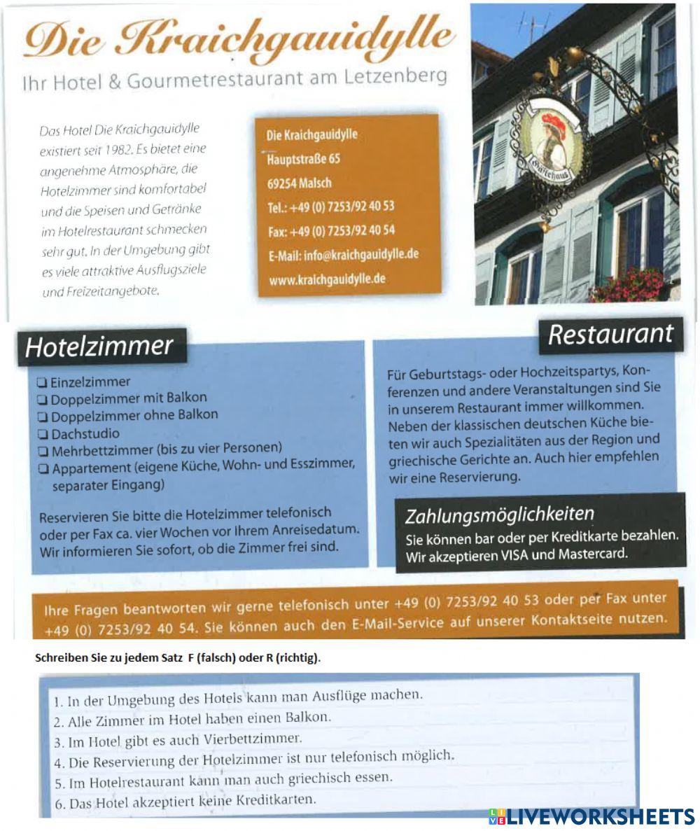 Leseverstehen - Hotel am Letzenberg