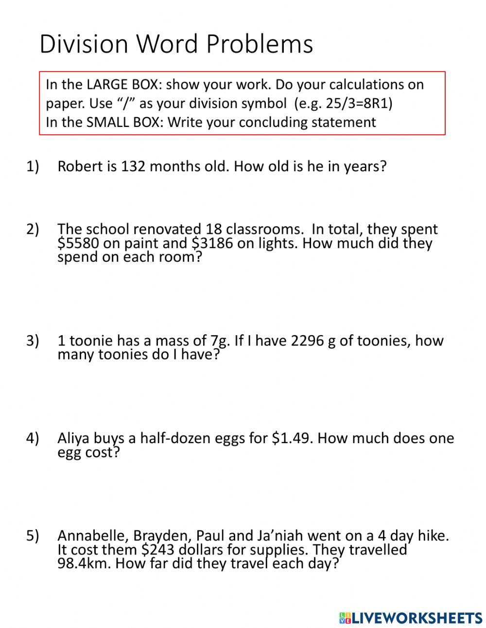 Division Word Problems