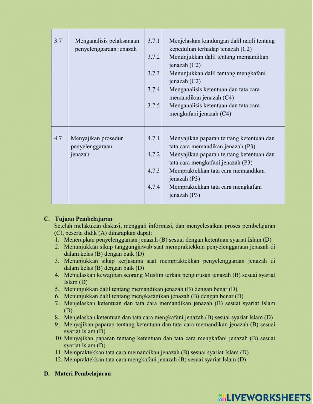 Lkpd materi jenazah kelas xi worksheet | Live Worksheets