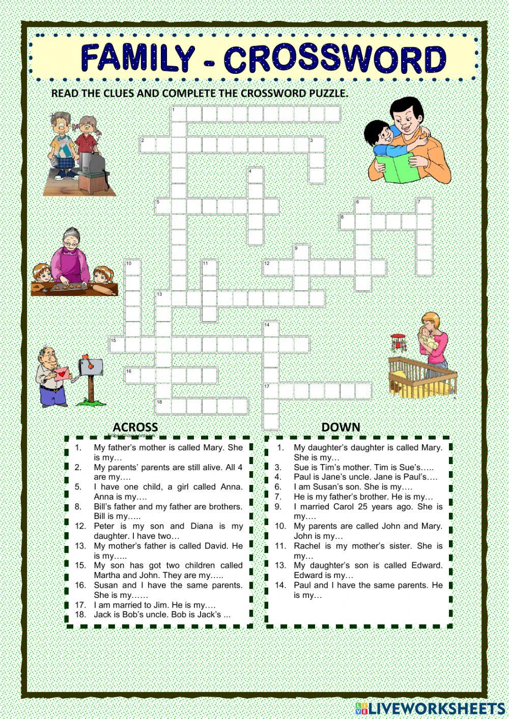 Family crossword Free Interactive Worksheets 2264994