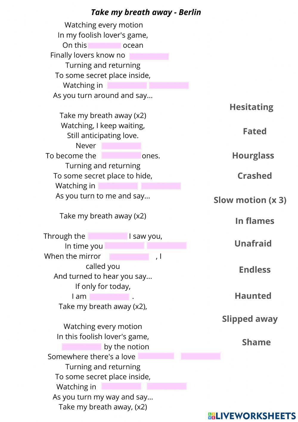 Take my breath away lyrics - imperative