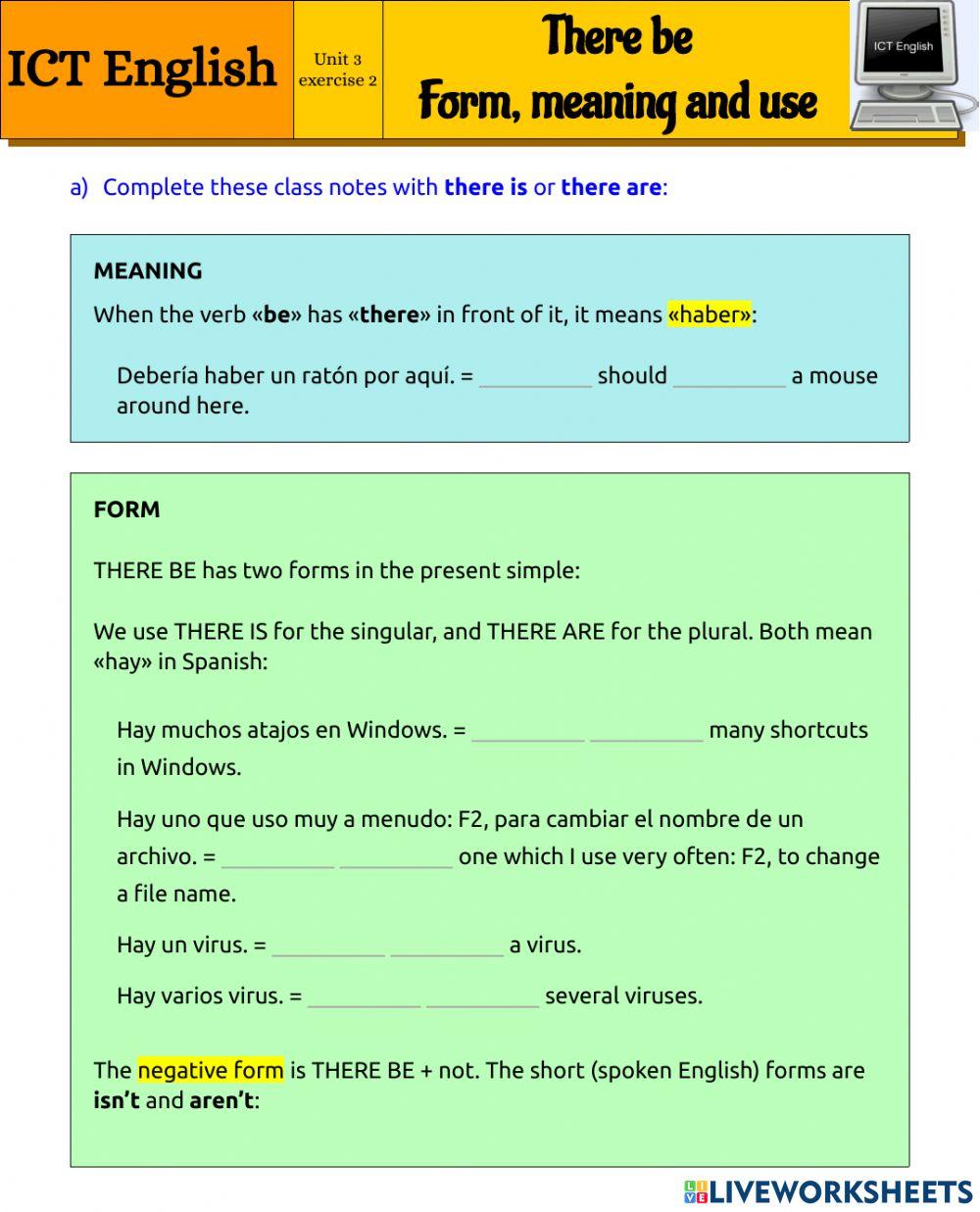 ICT 3.2 - there be - form - meaning - use 2265028 | Juan
