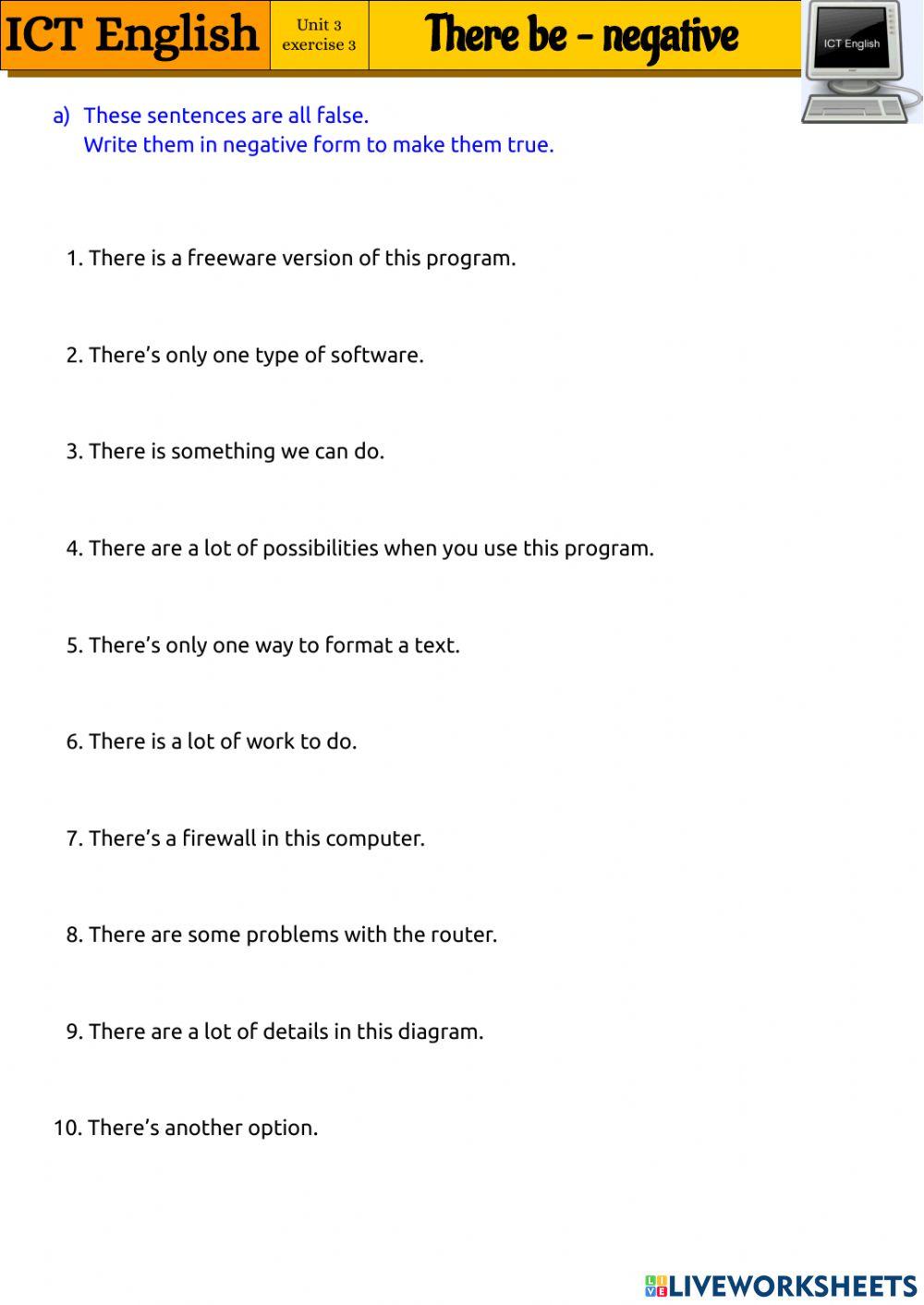 ICT 3.3 - There be - negative ICT 3.3 - There be - negative
