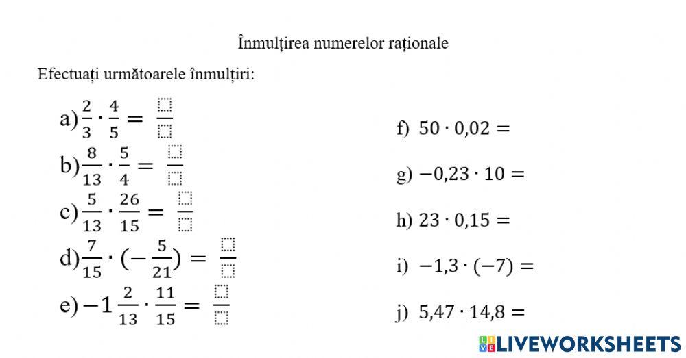 Înmulțirea numerelor raționale