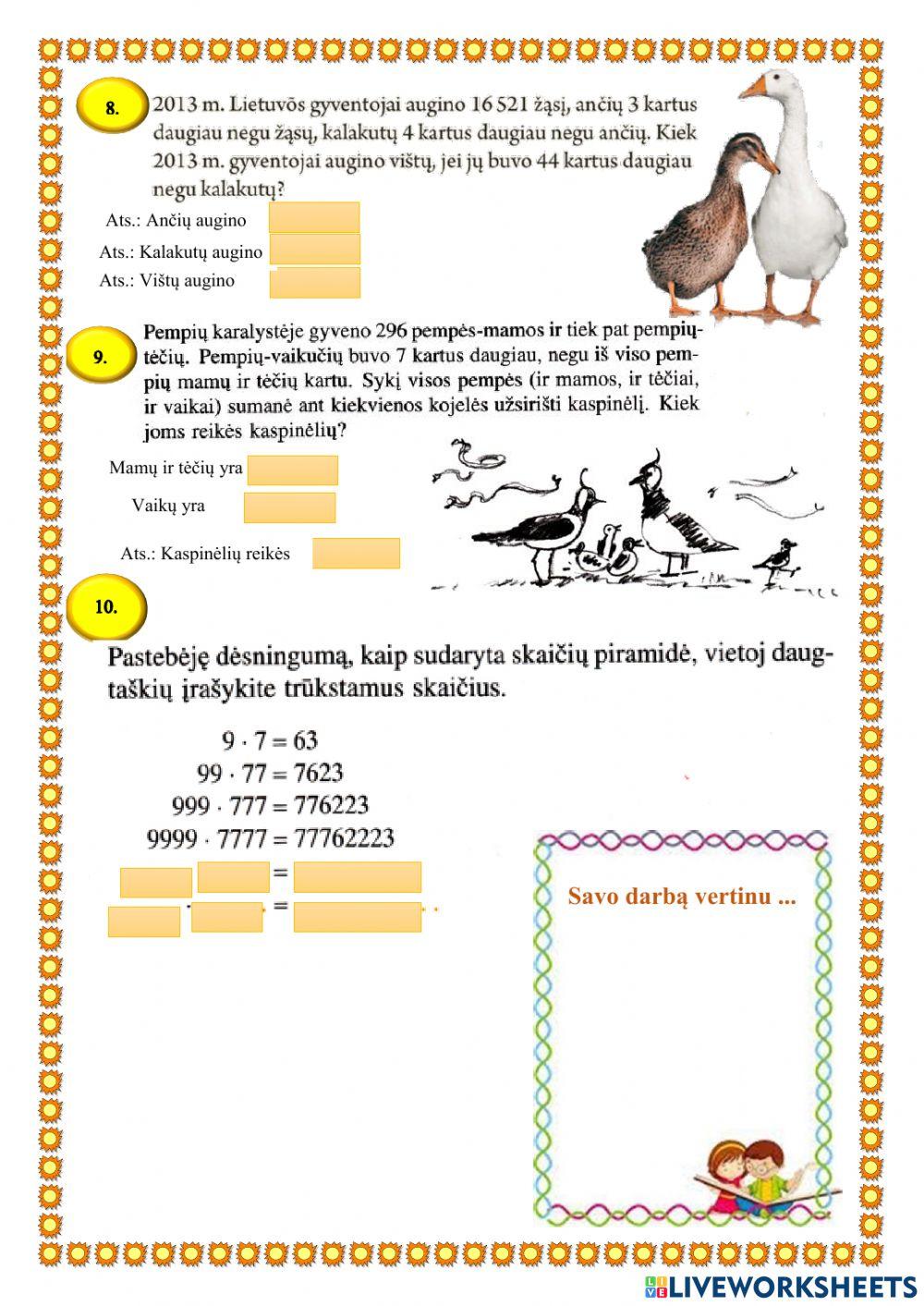 Praktinis darbas Natūraliųjų skaičių daugyba2. 5 klasei
