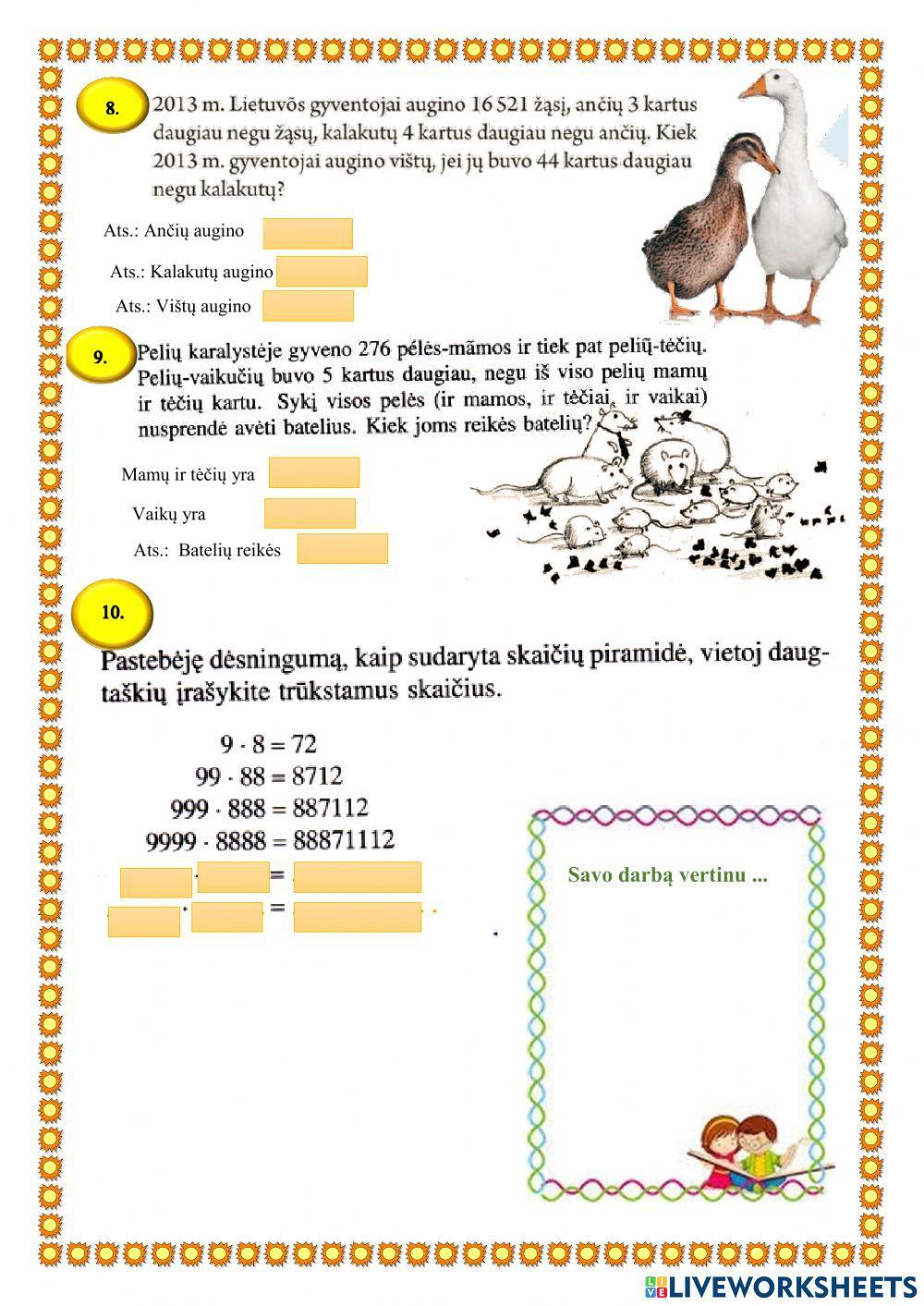 Praktinis darbas Natūraliųjų skaičių daugyba1. 5 klasei