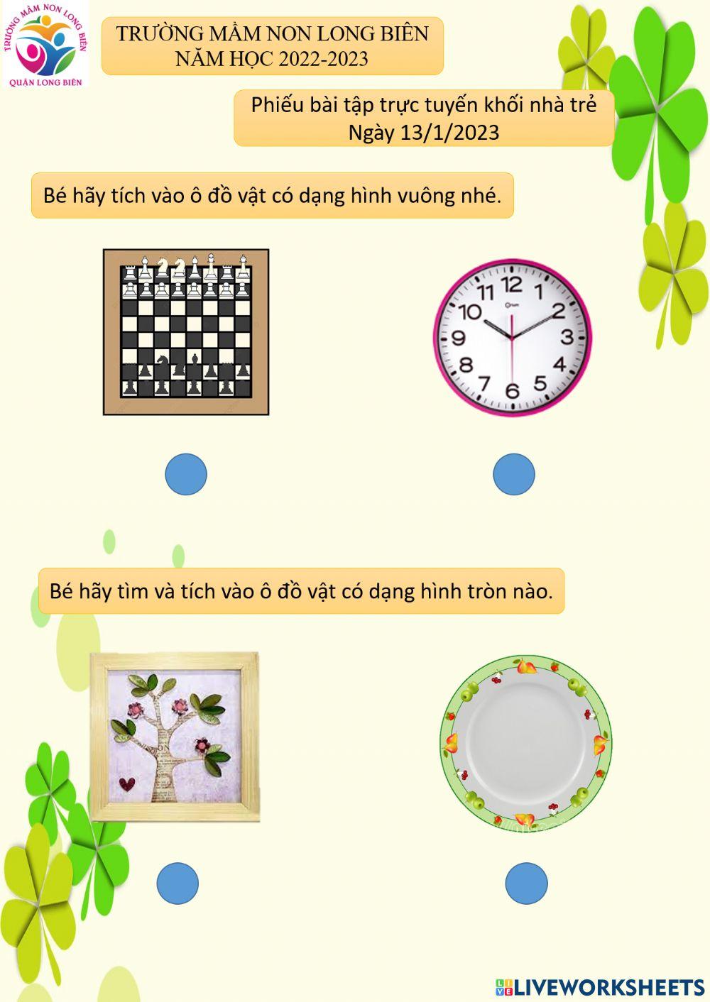 Phiếu bài tập trực tuyến khối nhà trẻ ngày 13-1-2023