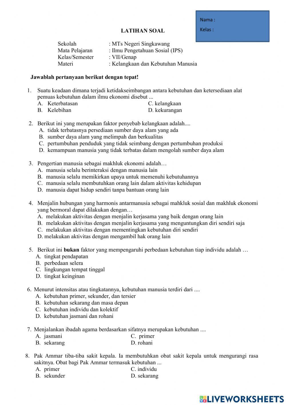 Kelangkaan dan kebutuhan Manusia