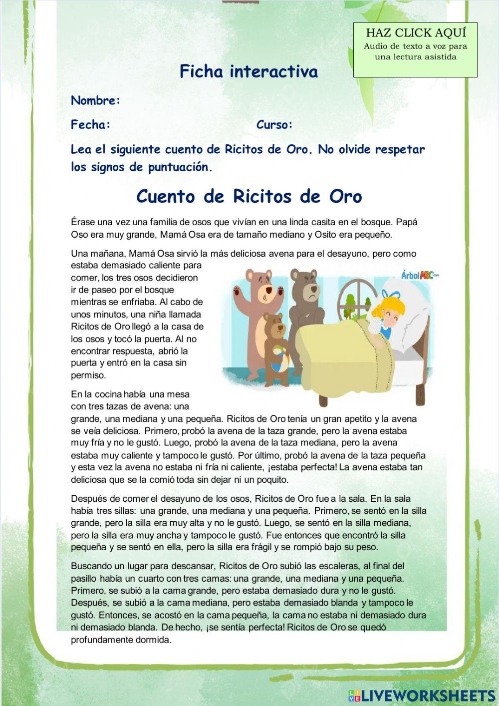 Cuento Ricitos de Oro interactive worksheet Live Worksheets