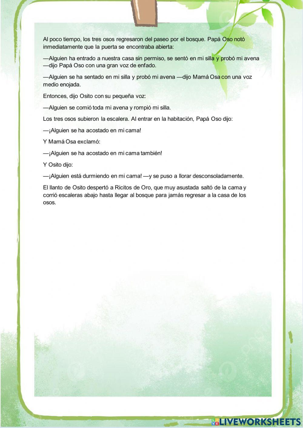 Cuento Ricitos de Oro interactive worksheet Live Worksheets