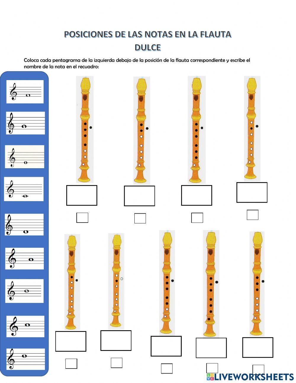 Notas musicales en el pentagrama y Flauta Dulce Soprano