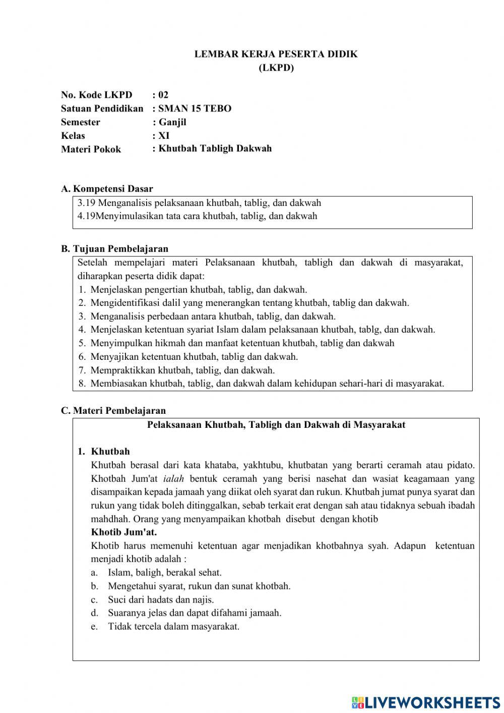 Lkpd khutbah tabligh dan dakwah