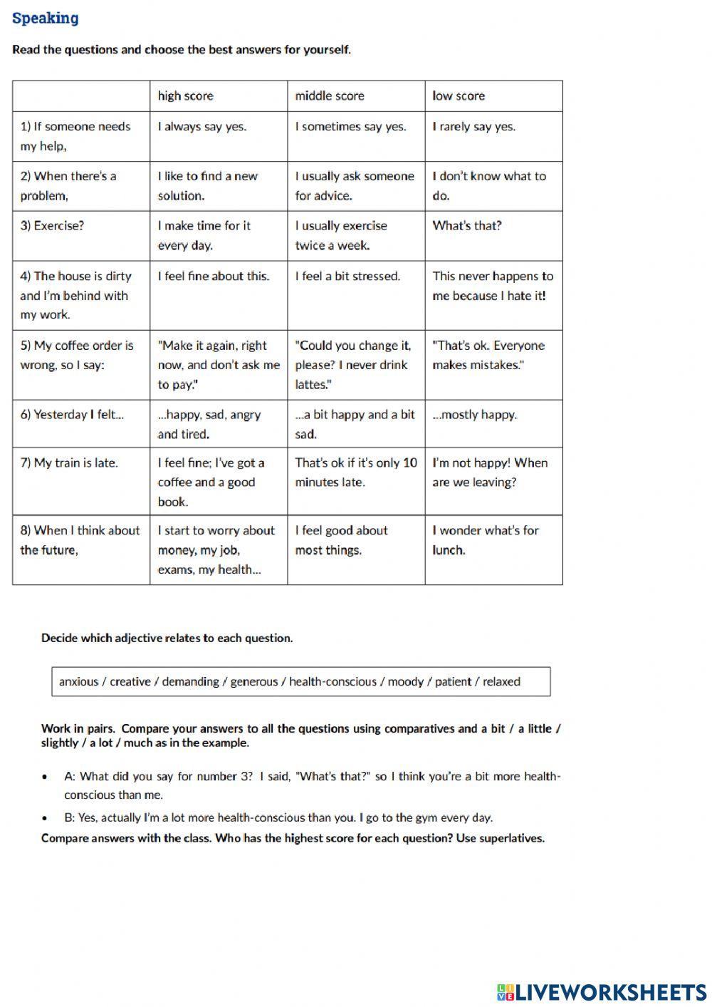 Speaking online exercise for a2 | Live Worksheets
