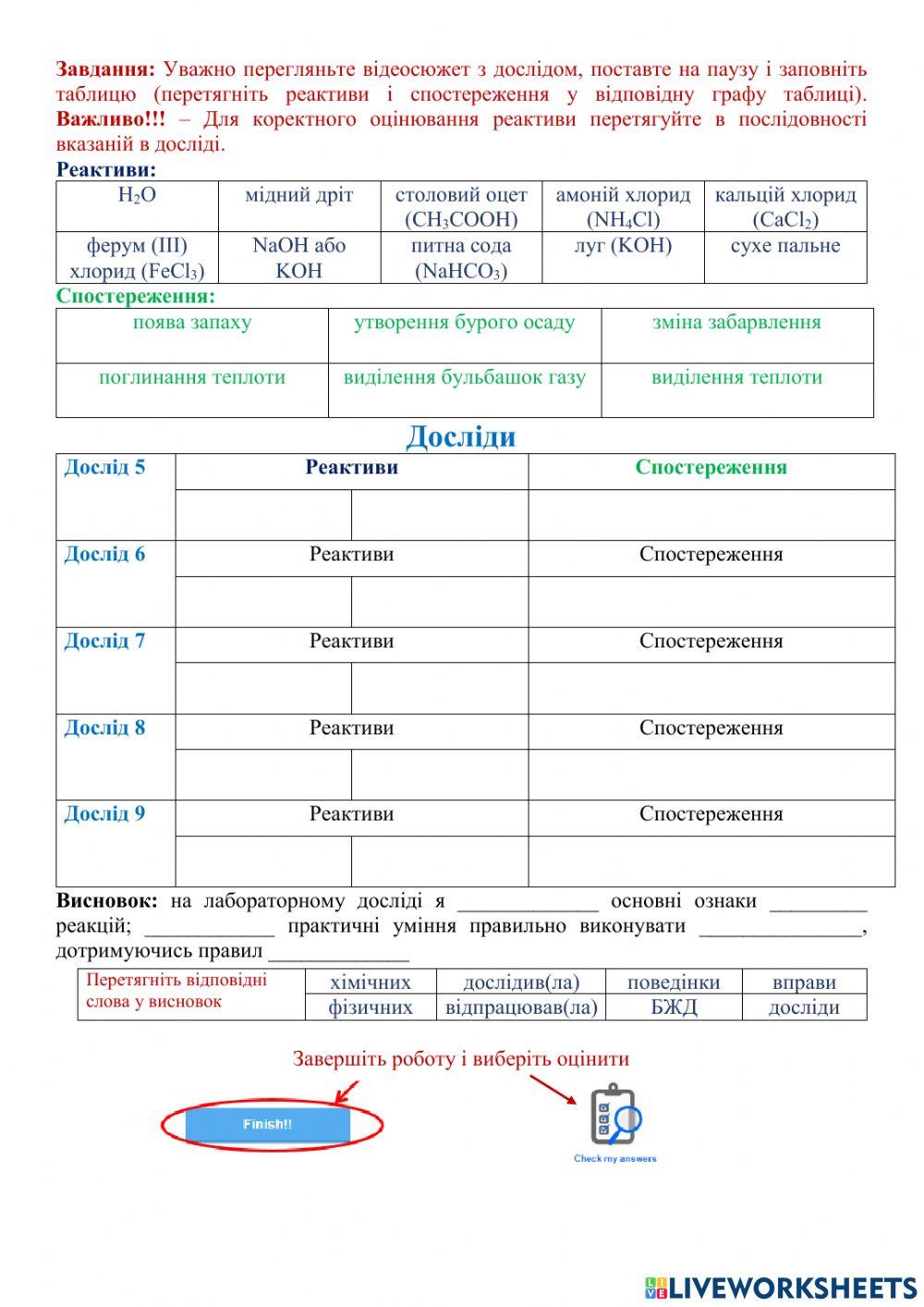 Лабораторні досліди 5-9. Хімія 7 клас