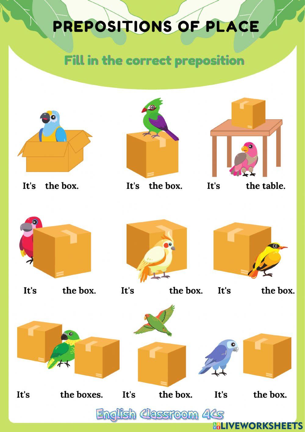 Prepositions of place Prepositions of place