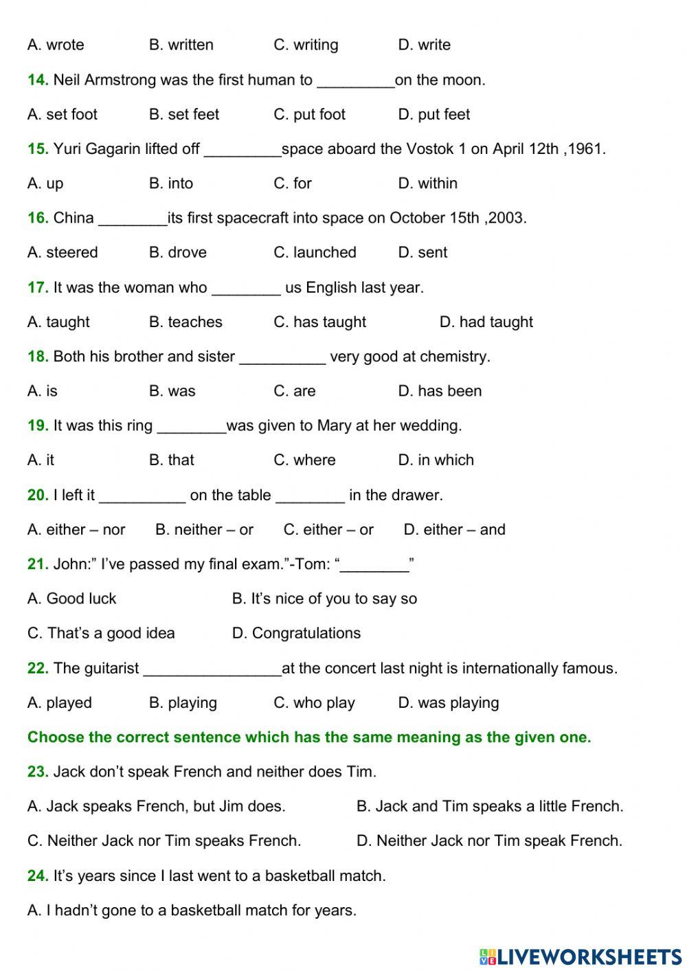 Đề thi hk2 lớp 11