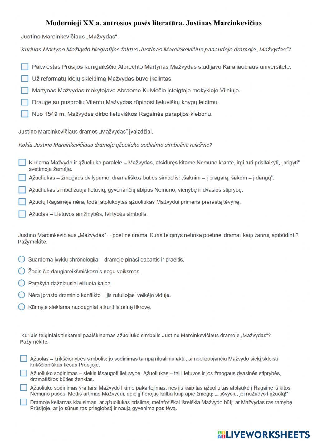 Modernioji XX a. antrosios pusės literatūra. Justinas Marcinkevičius