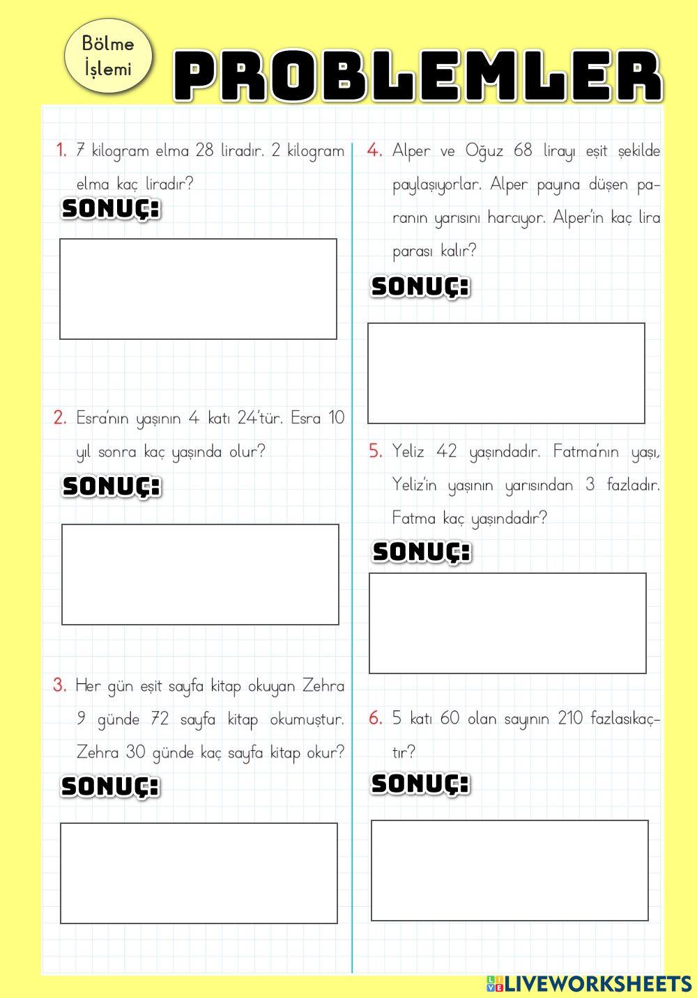 Bölme İşlemi Problemleri