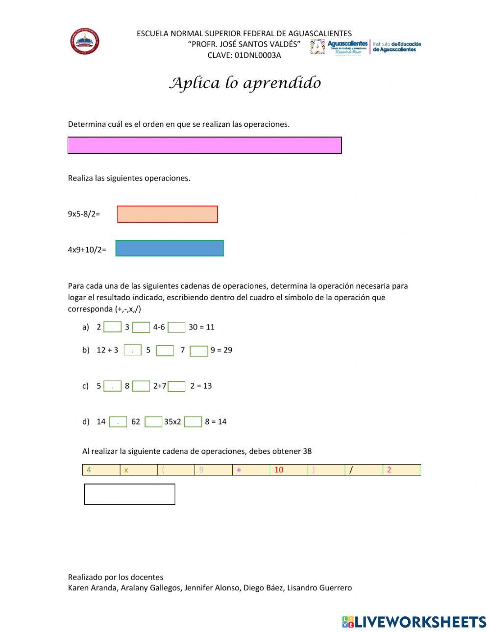 Jerarquía de Operaciones (Aplica lo aprendido )