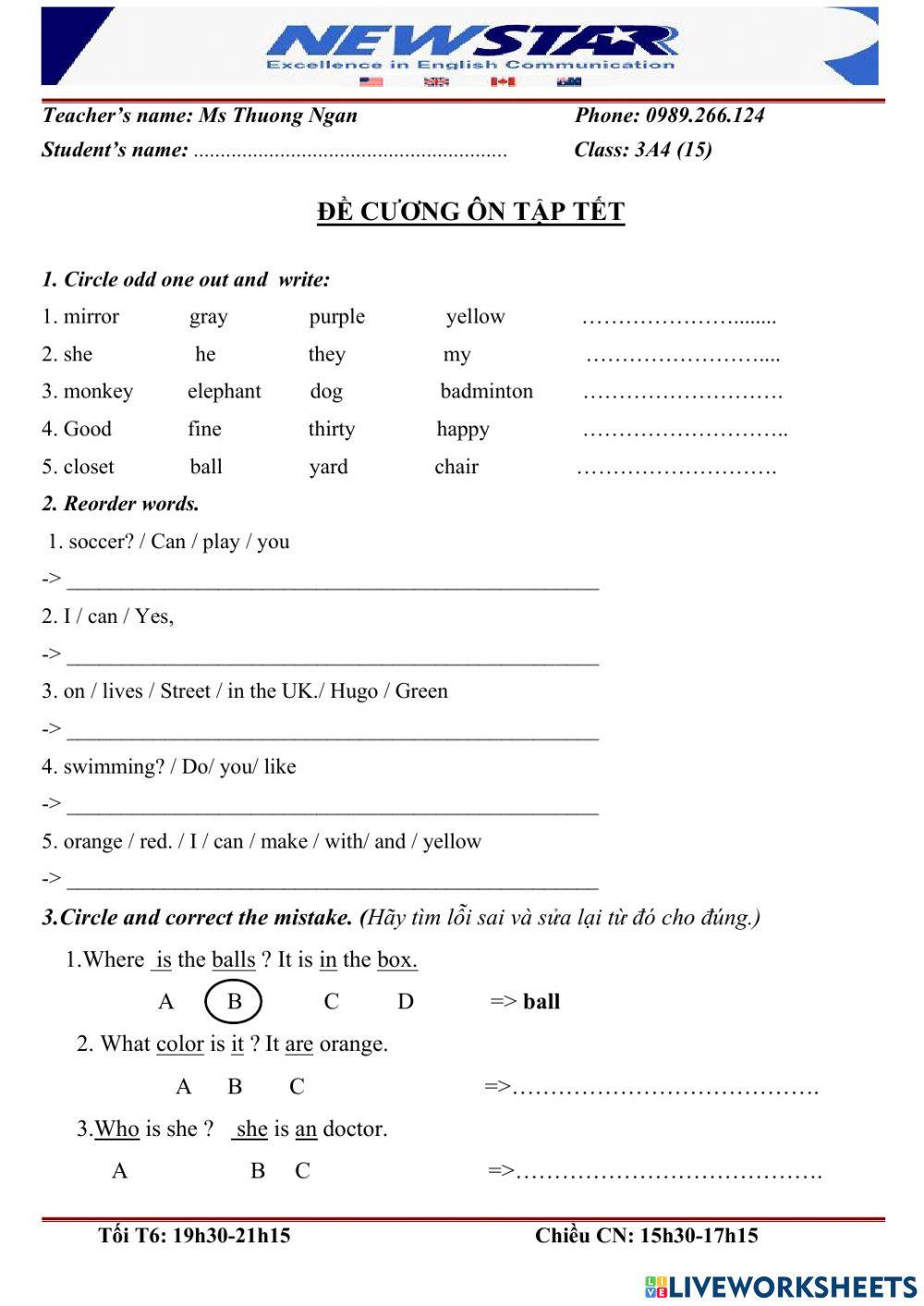 Bt tiếng anh Tết 2023 - 3A4