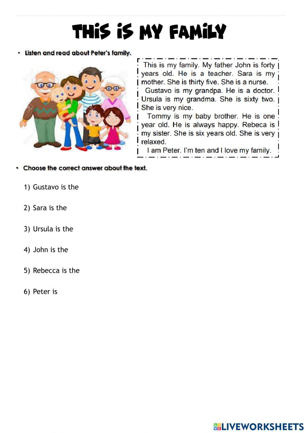 My family online exercise for grade 3 live worksheets