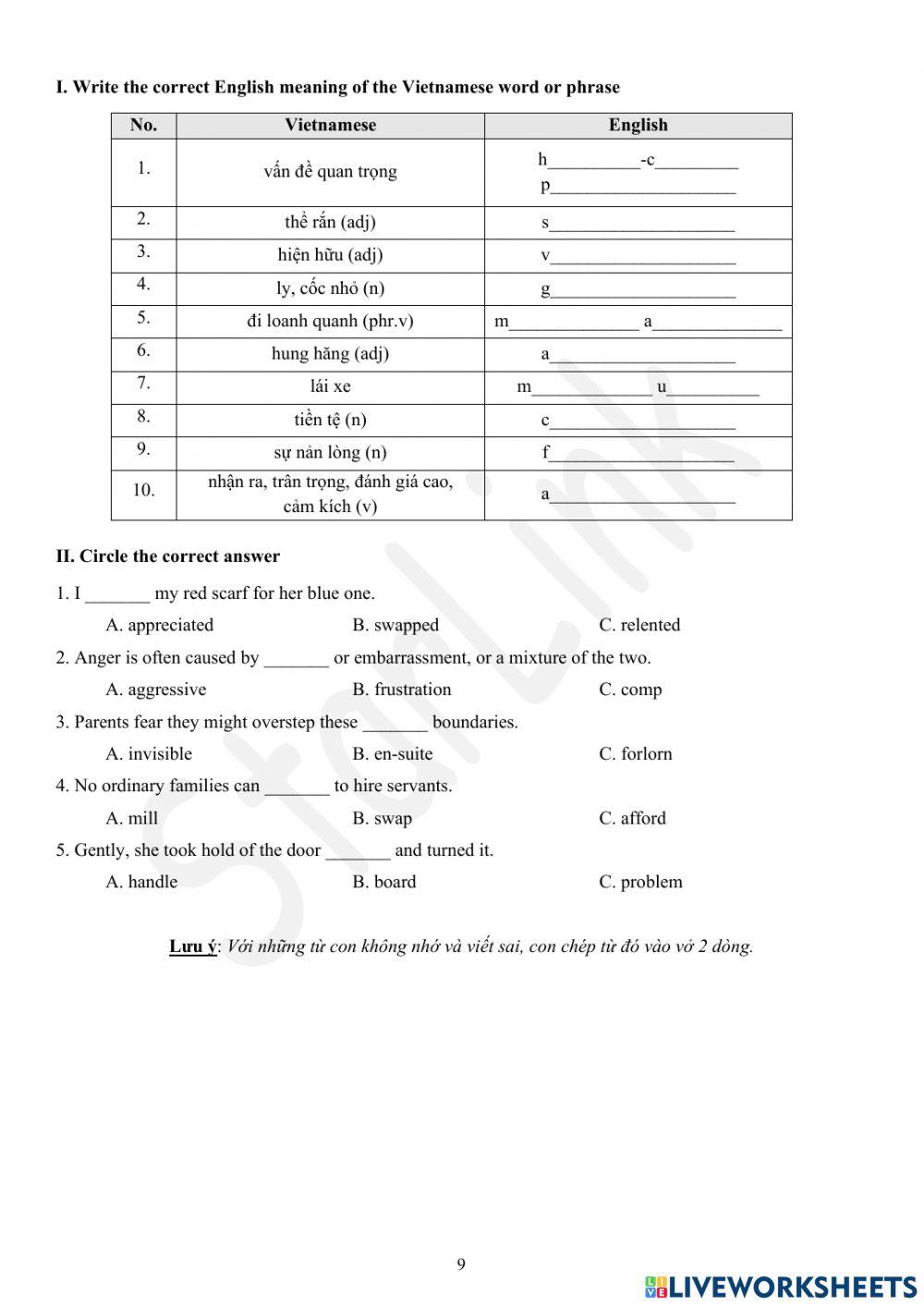 Foreign Teacher-S6-WEEK 22-U5-VOCAB REVISION