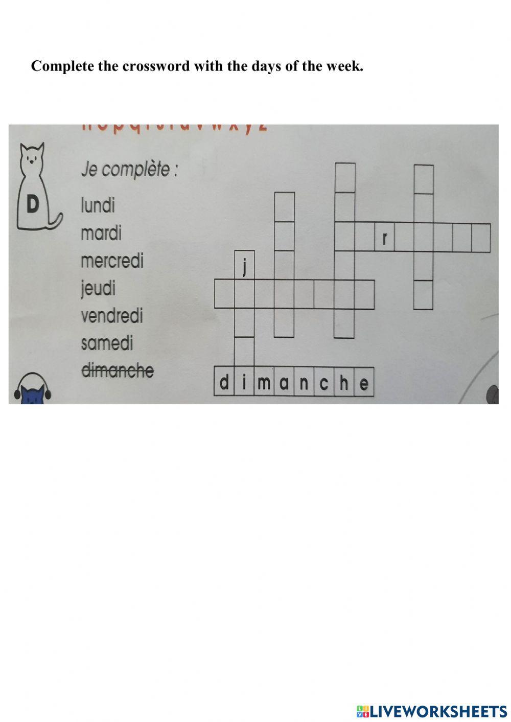 crosswords les jours de la semaine y5