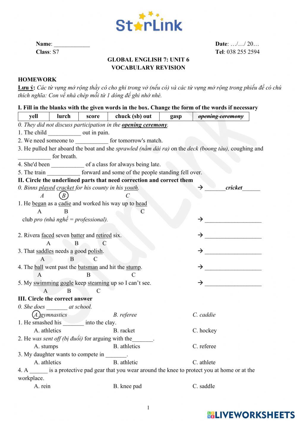 Foreign teacher-S7-WEEK22-U6-VOCAB REVISION