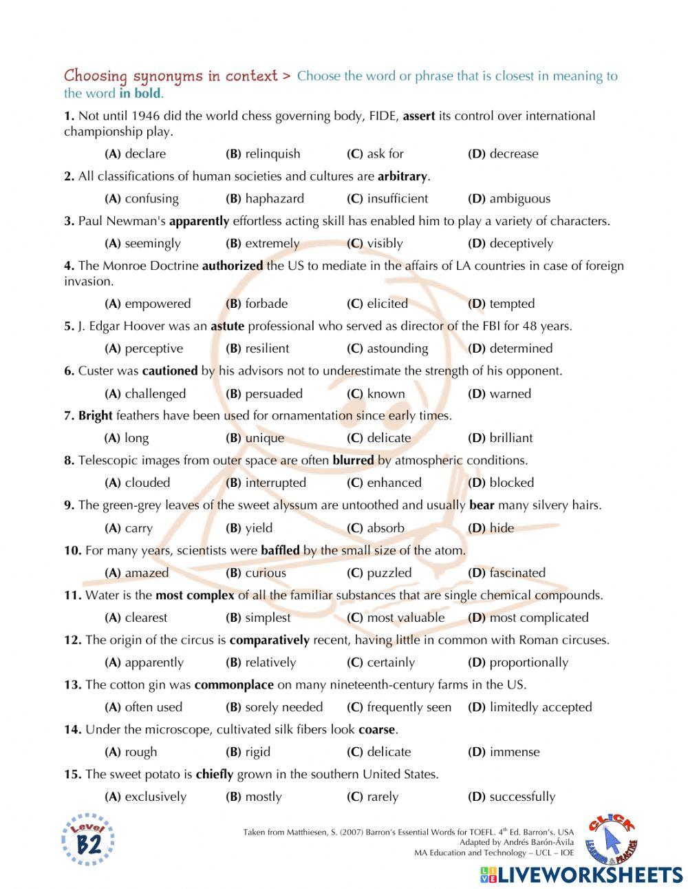 Vocabulary Ex.: Essential Words in English (II)