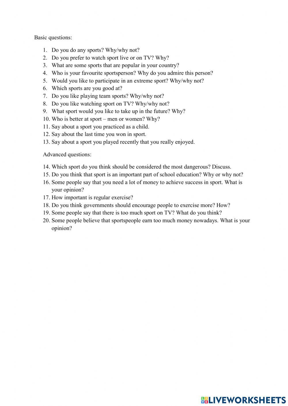 Sport - zestaw ustny - matura