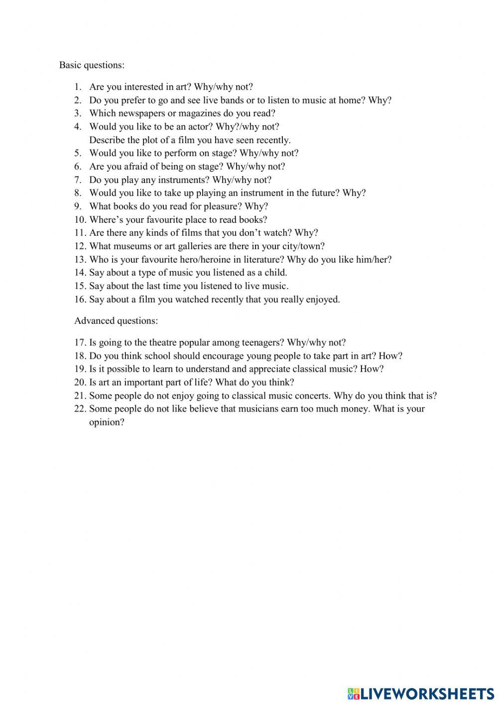 Culture-Art - zestaw ustny - matura