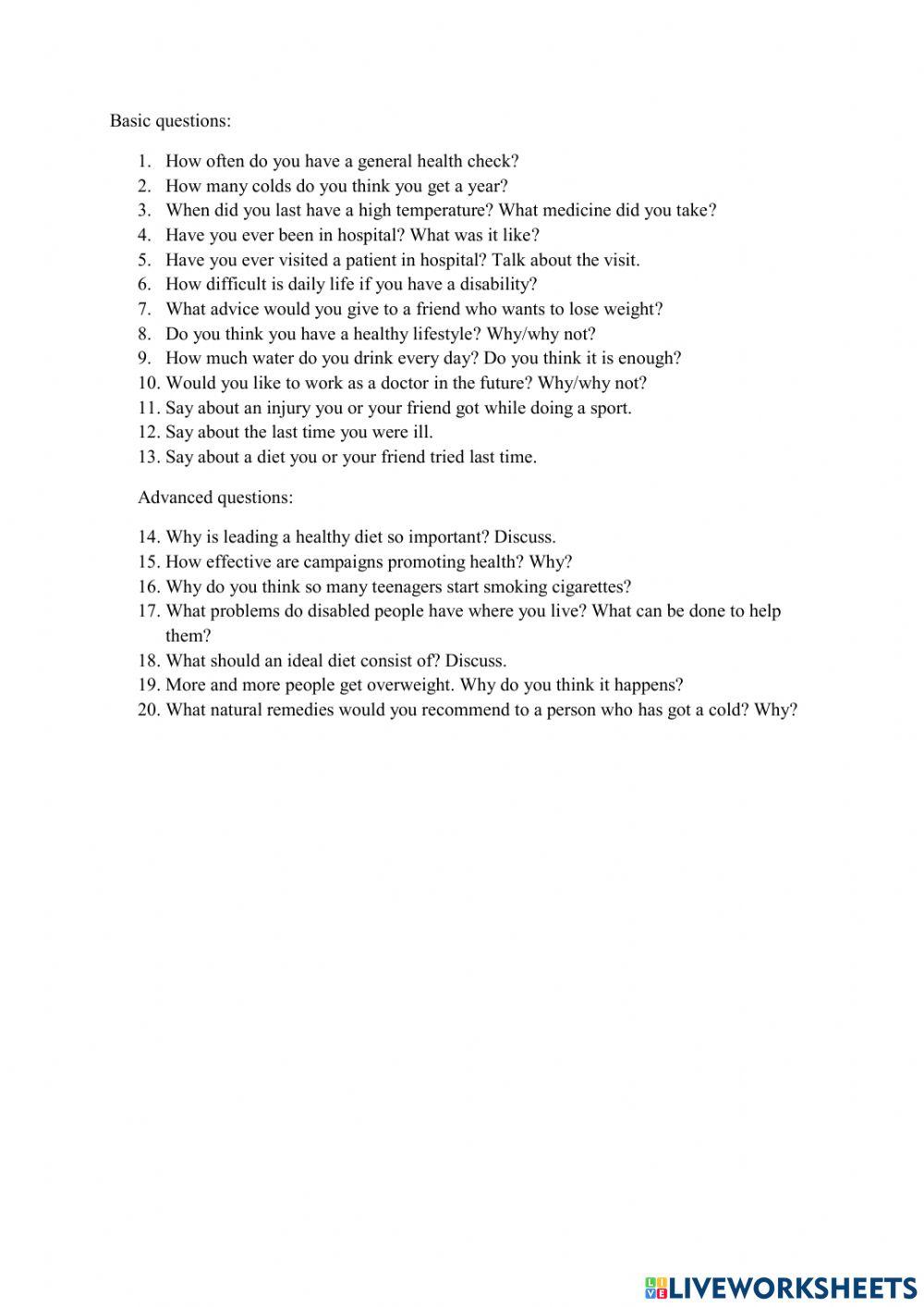 Health - zestaw ustny - matura