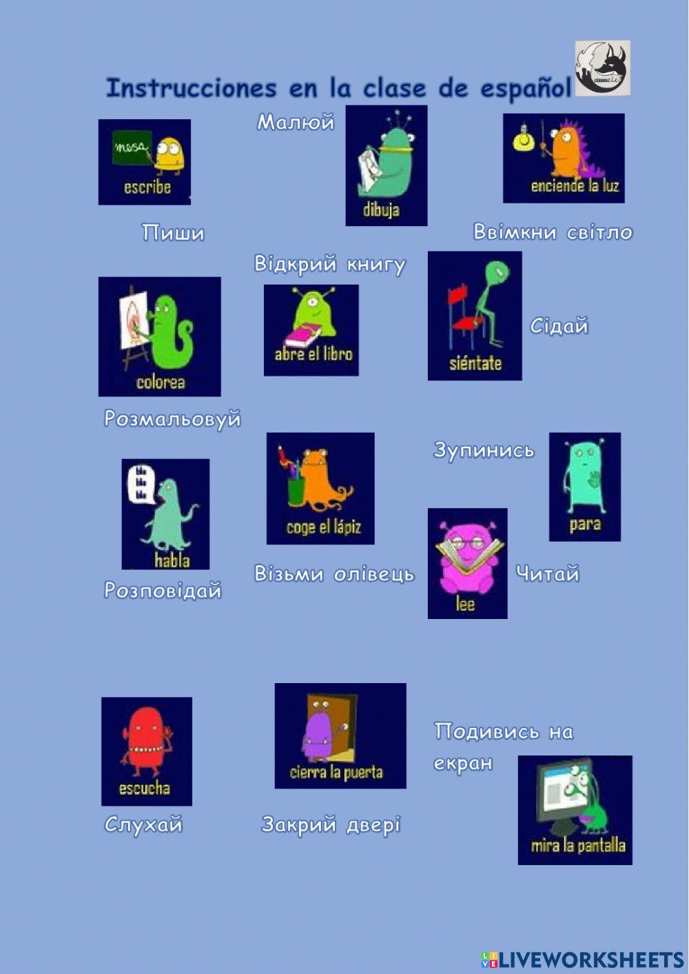 Instrucciones en la clase de español