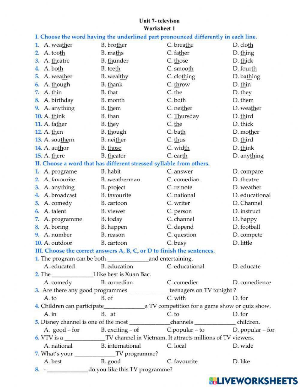 Tieng Anh 6 Unit 7- Test