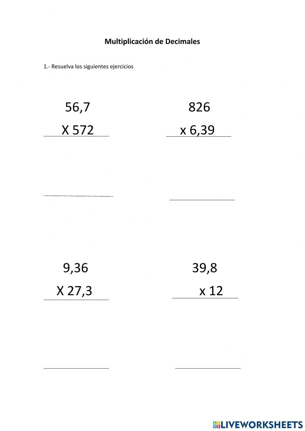 Multiplicacion de decimales