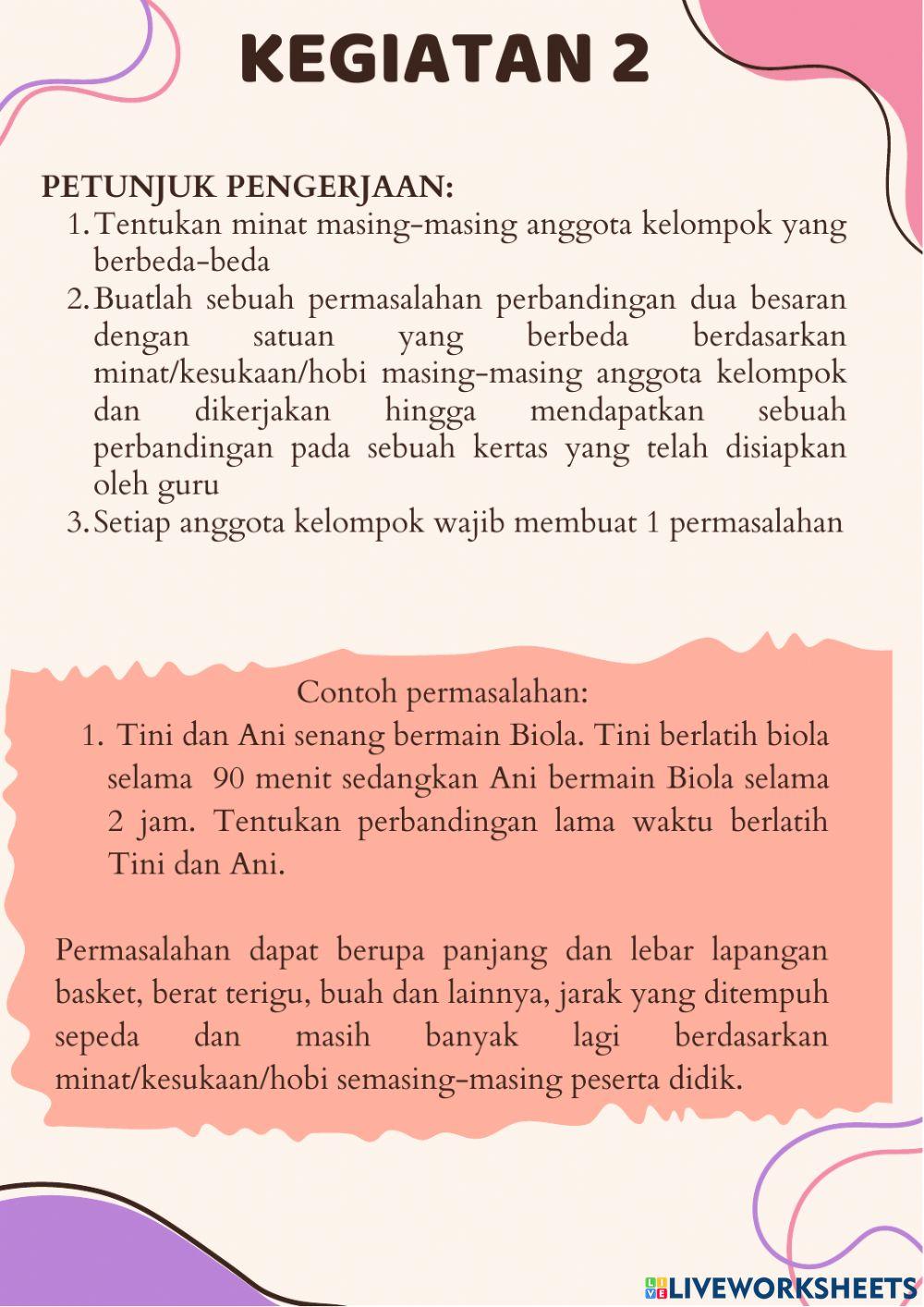 Membandingkan dua besaran dengan satuan yang berbeda