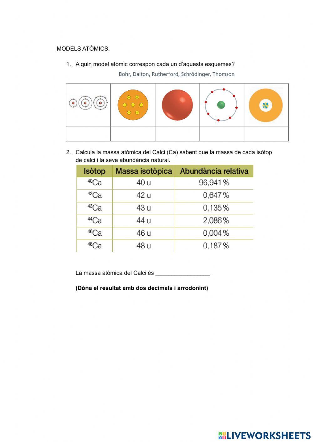Models atomics i massa atòmica
