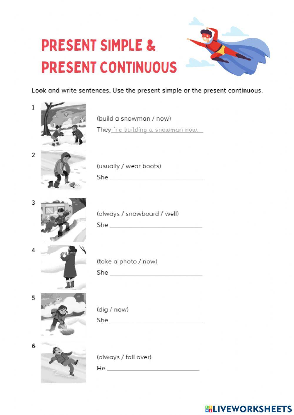 Present simple or continuous worksheet for 3º | Live Worksheets